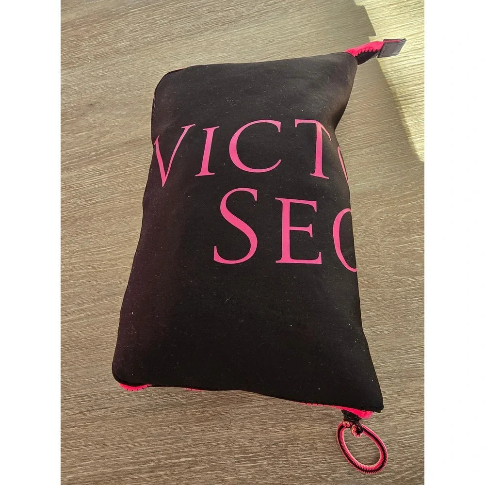 Victoria's Secret Striped Duffel Bag Black White Pink‎ Logo Travel Weekender